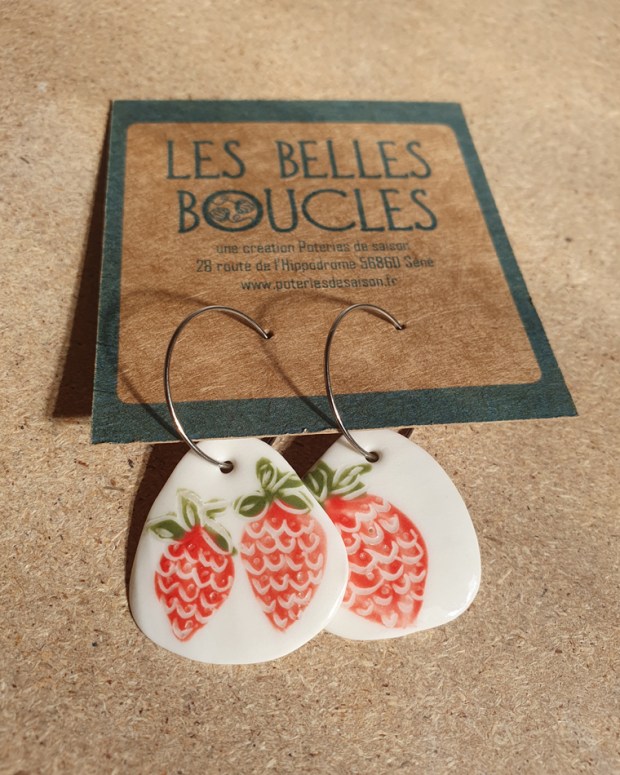 Vannes, Morbihan, poterie, céramique, boucles d'oreilles, fraises